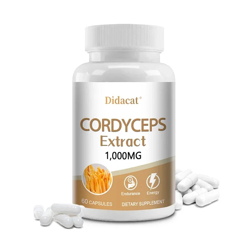 Natural Cordyceps 1000 Mg Supplement - Non-GMO 120 Capsules, Stamina and Energy Support, Helps Immune & Cardiovascular Health Healthy supplements