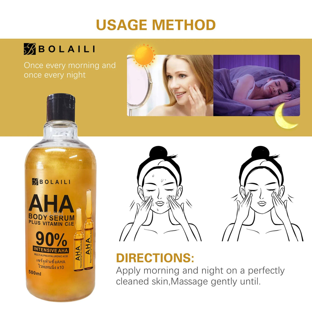 ALPHA Hydroxy Acids 24K Gold Face Body Serum Vitamin C&E Essence Firming Moisturizing Spots Remover Whitening Skin Care 500ml Healthy supplements