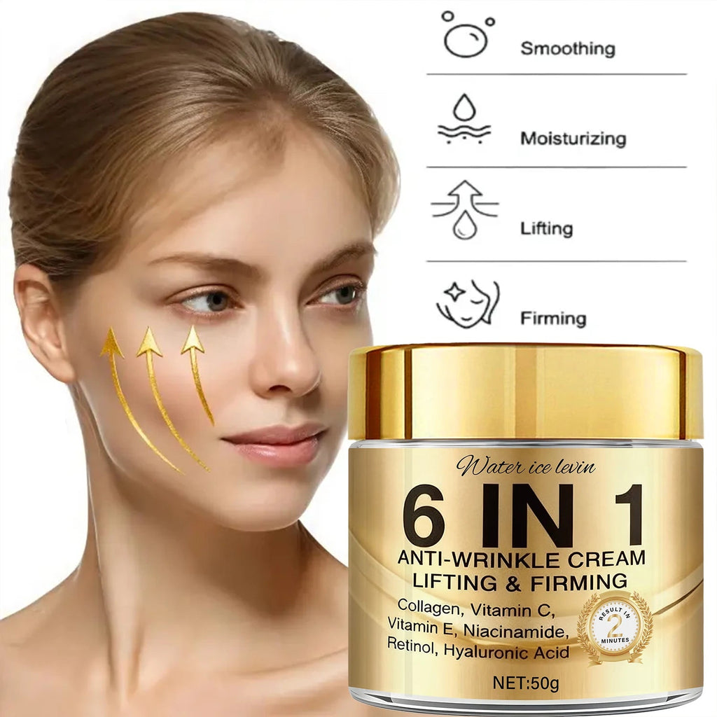 6-In-1 Anti-Wrinkle Cream. Lifts Firms Smooths Moisturizes. Collagen Vitamin C E Niacinamide Retinol Hyaluronic Acid. 50g Healthy supplements