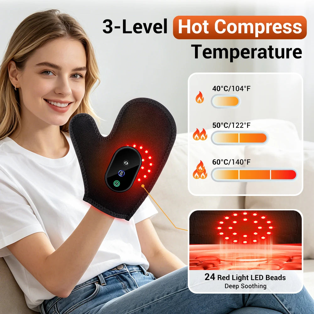 Cordless Heated Glove LED Light Hand Massager Rechargeable Hand Warmer for Wrist Finger Joint Relief Full Wrap Relaxation Healthy supplements