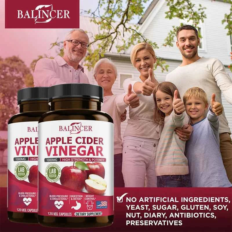 Premium Apple Cider Vinegar Capsules for Weight Management and Detox – 120 Non-GMO Capsules