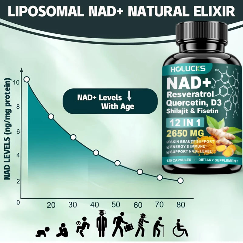 High Potency NAD+ Supplement, with Quercetin, Fisetin, Support Daily Vitality, Skin & Nails Health, Immune, Overall Well-Being Healthy supplements