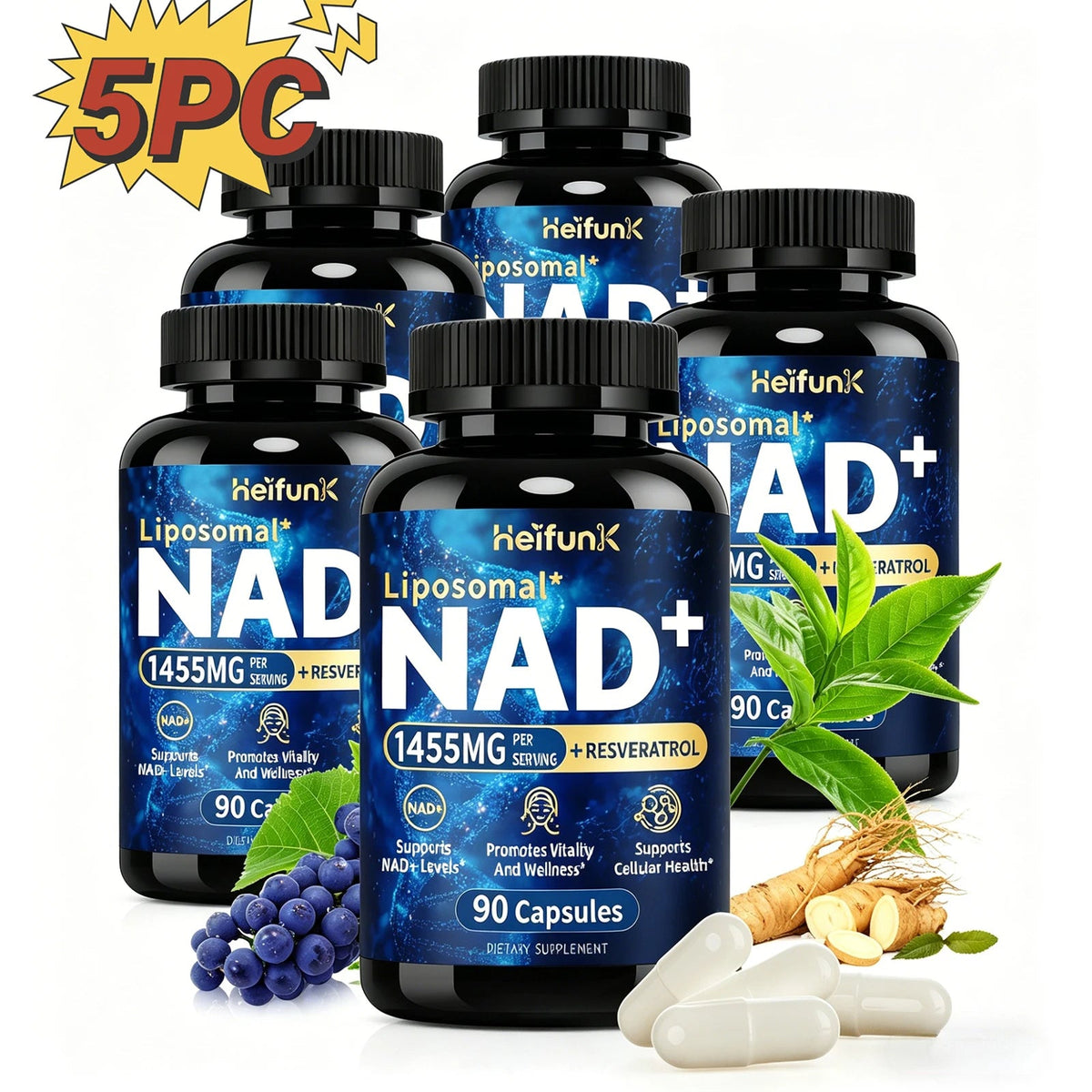 NAD+ Anti Aging Cell Booster Resveratrol Supplement Capsules with Niacinamide Support Cellular Health for Men & Women, Non-GMO Healthy supplements