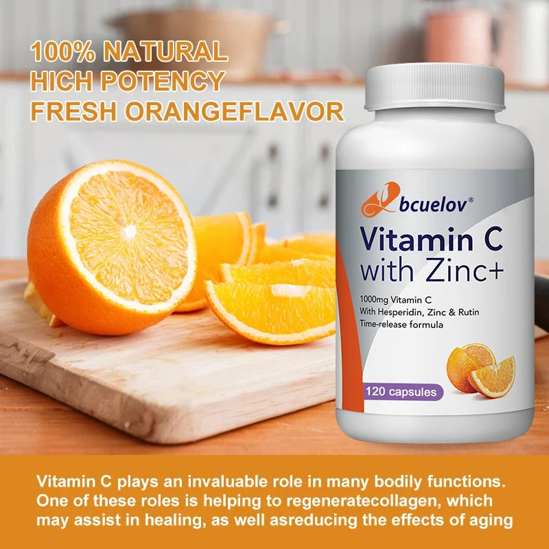 Organic Vitamin C + Zinc Capsules, High Absorption Immune Support, Antioxidant, Collagen Health Supplement - 30/60/120 Counts Healthy supplements