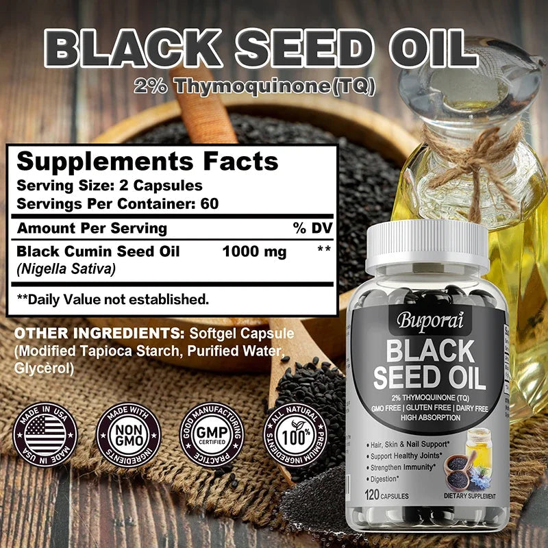 Premium Black Seed Oil 120 Capsules - Support Overall Health | Immune System Support, Non-GMO, Gluten-Free Supplement Healthy supplements