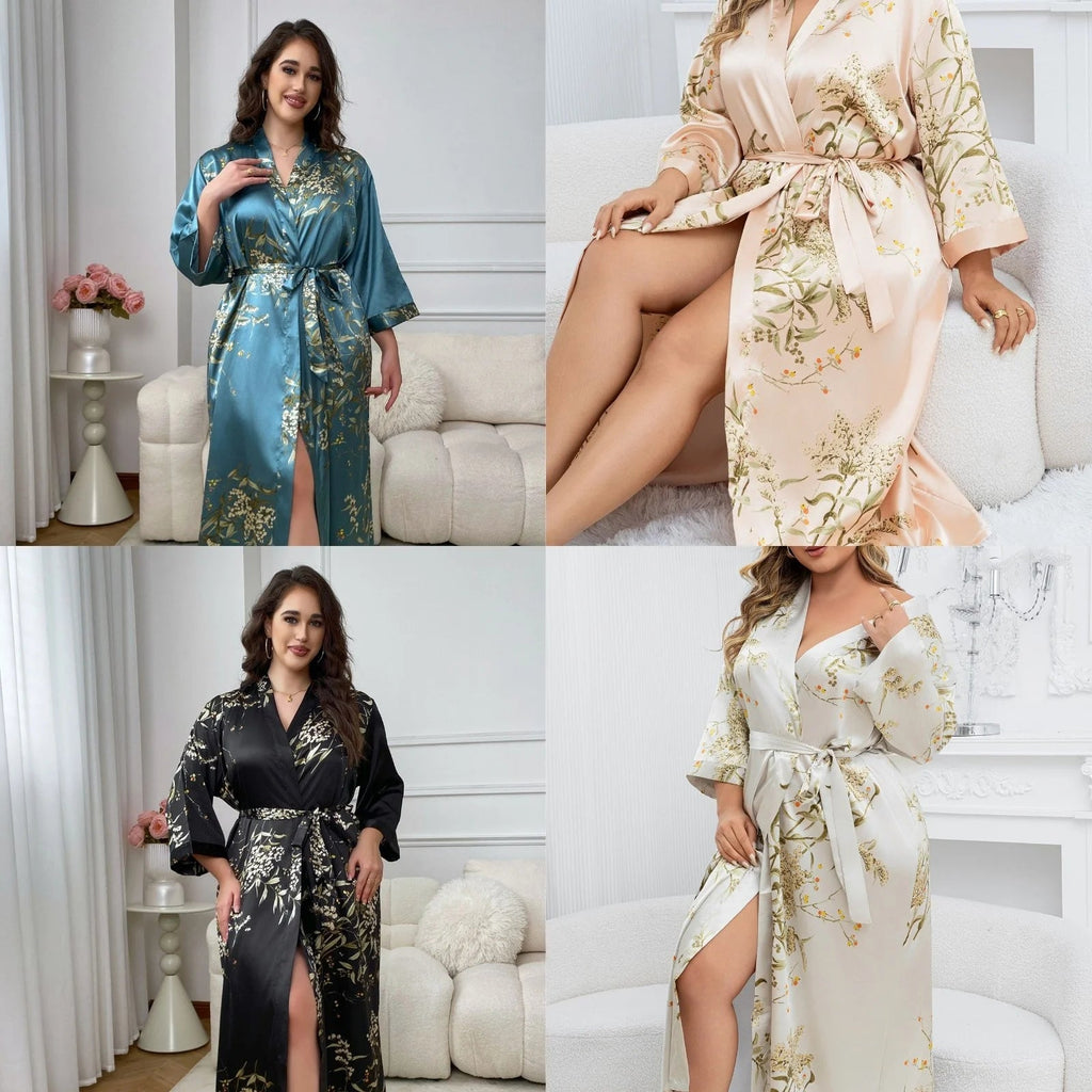 Ladies Oversized Floral Thin Skin-friendly Loungewear Summer Sexy Sleeping Robe Casual Soft and Comfortable Nightdress Homewear Healthy supplements
