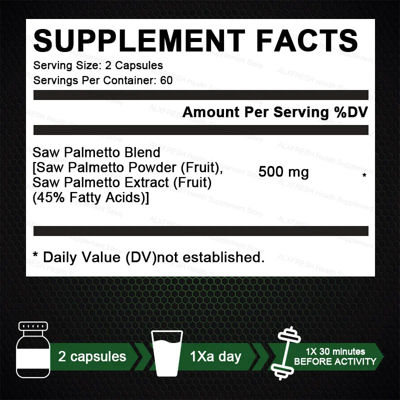 Saw Palmetto Capsules High Potency for Prostate, Urinary Tract ,Bladder Hair Health Supplement Healthy supplements