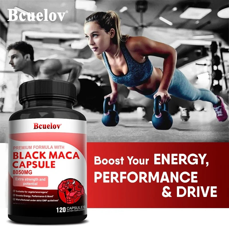 Powerful Black Maca Supplement for Men and Women, Improve Energy, Endurance, Muscle Mass Health, Maca Root Vegan Capsule Healthy supplements