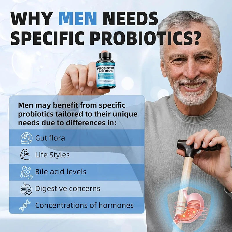 HOLUCKS Men's Probiotic Supplement with Prebiotics & Enzymes, Support Gut Health, Immune System & Daily Overall Wellness for Men Healthy supplements