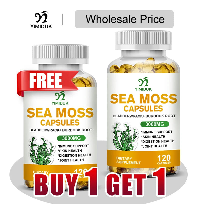 Buy 1 Get 1 Free! Organic Sea Moss Supplement, for Thyroid & Skin Health, Boosts Immunity, Energy & Digestion, GMP Certified Healthy supplements