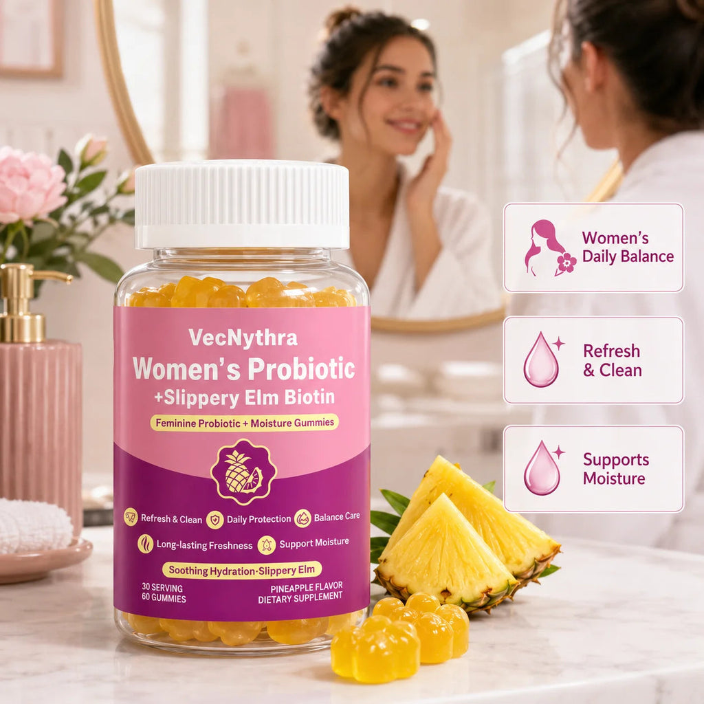 VecNythra Women's Daily Balance Probiotic Gummies with Vitamin C Slippery Elm Biotin 2 Billion CFU 60 Gummies Healthy supplements