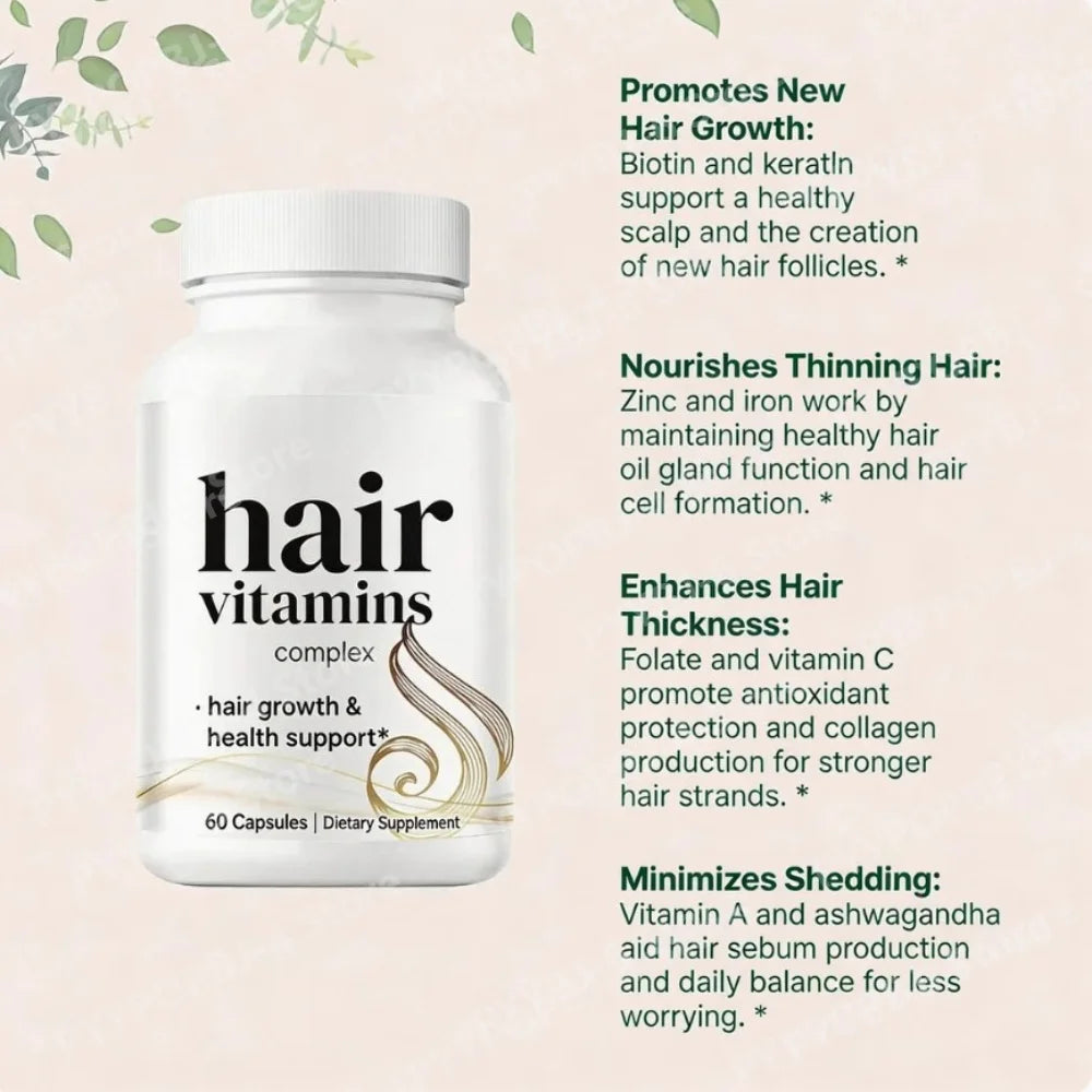 Hair Vitamins Complex Capsules 60 Count Hair Growth Health Support Dietary Supplement with Biotin for Women Men Daily Care Healthy supplements