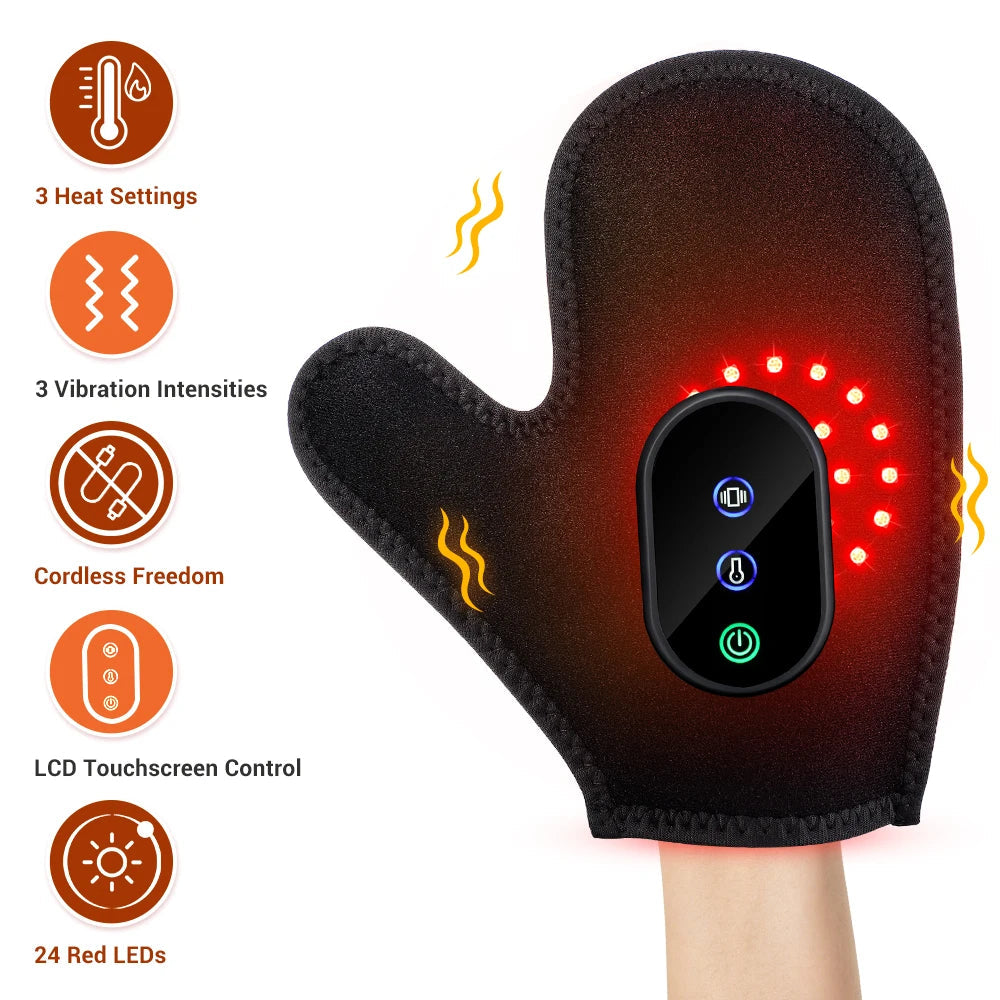 Cordless Heated Glove LED Light Hand Massager Rechargeable Hand Warmer for Wrist Finger Joint Relief Full Wrap Relaxation Healthy supplements