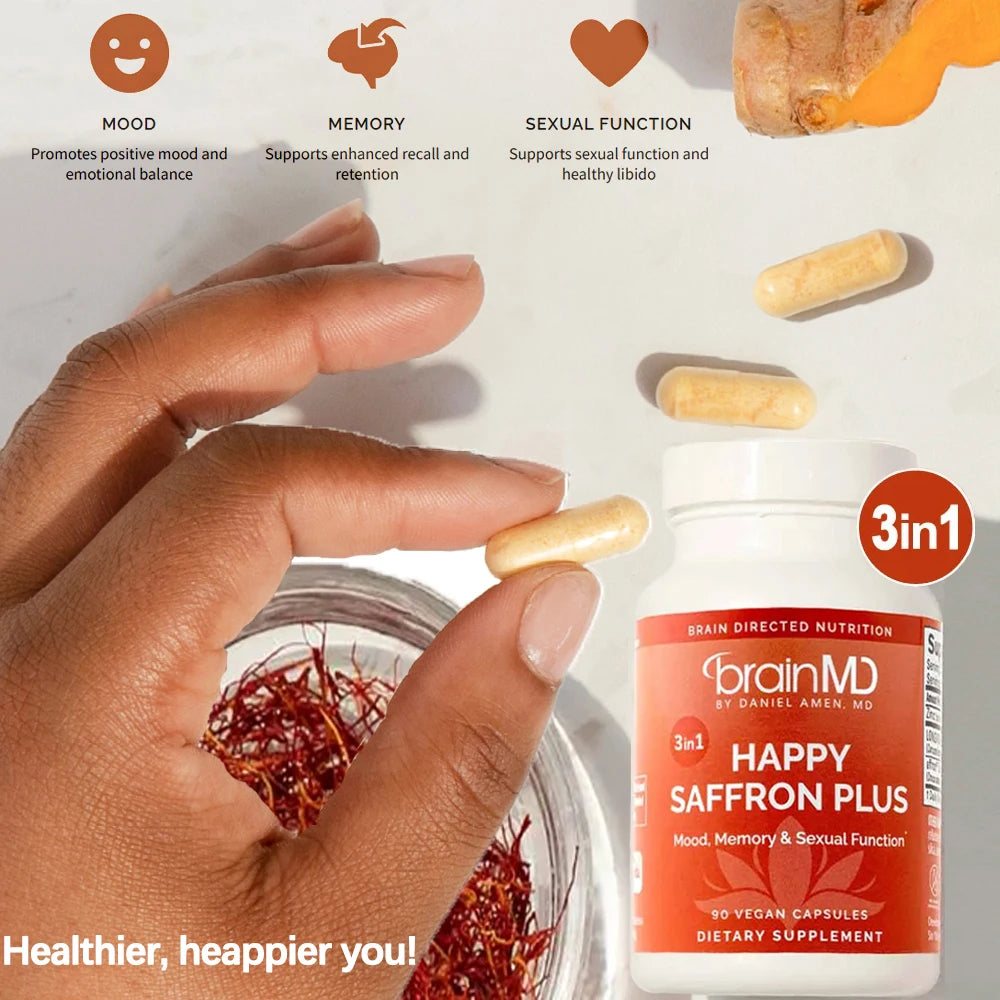 Happy Saffron Plus Supplements - Saffron Flower Extract Supplement for Eye Health Support - Mood Enhancer for Men & Women Healthy supplements