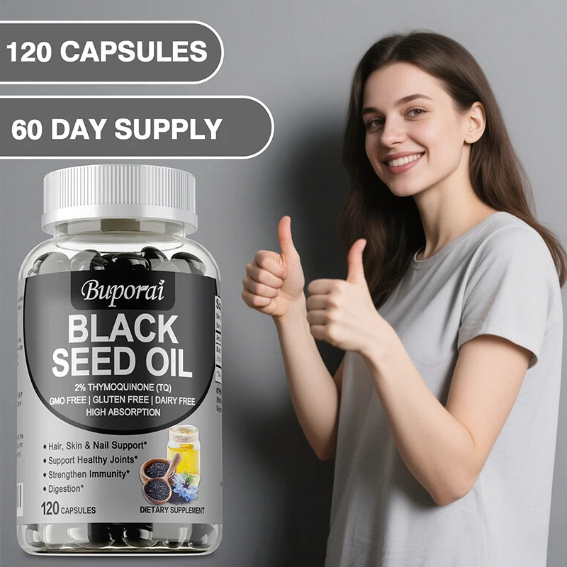 Premium Black Seed Oil 120 Capsules - Support Overall Health | Immune System Support, Non-GMO, Gluten-Free Supplement Healthy supplements