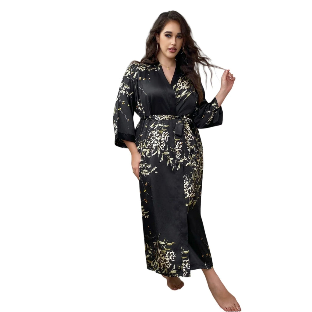 Ladies Oversized Floral Thin Skin-friendly Loungewear Summer Sexy Sleeping Robe Casual Soft and Comfortable Nightdress Homewear Healthy supplements