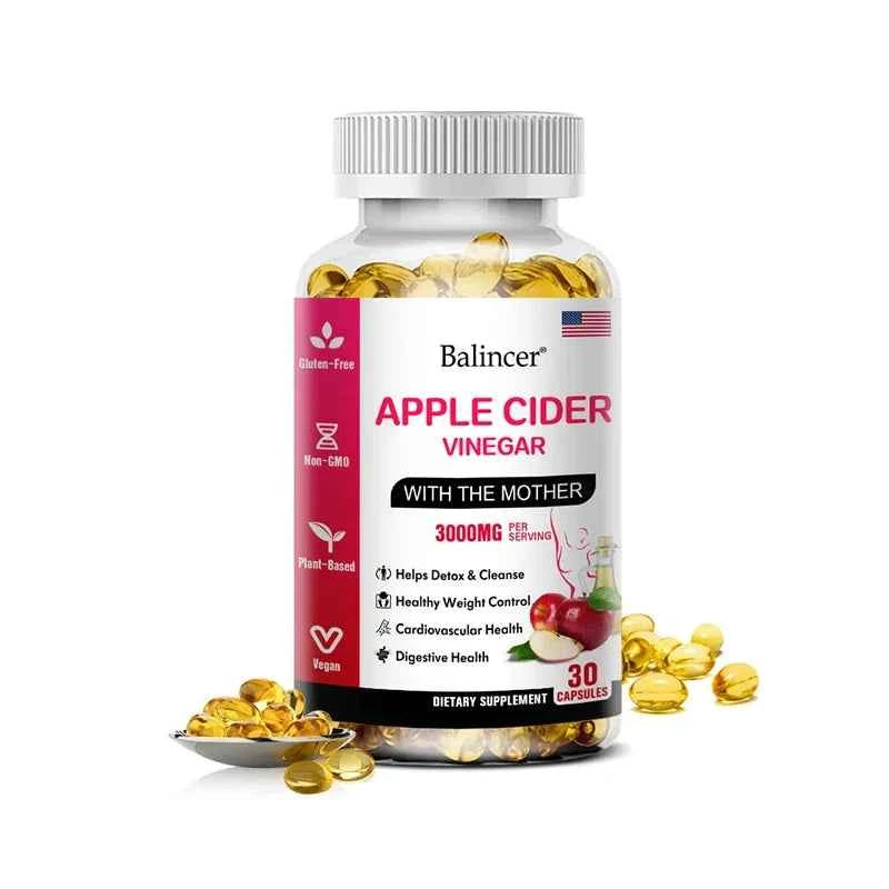Balincer Apple Cider Vinegar Capsules 3000mg, Detox & Cleanse, Fat Burning, Healthy Weight Management Supplement Non-GMO