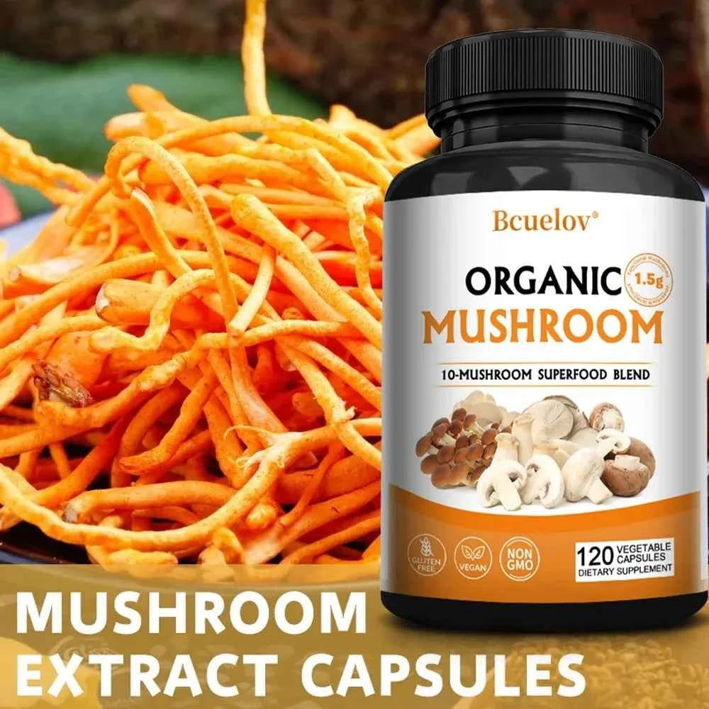 Mushroom Complex Capsules Supplement Support Immunity and Focus Health Boost Memory Protect Brain Nerves for Men Women
