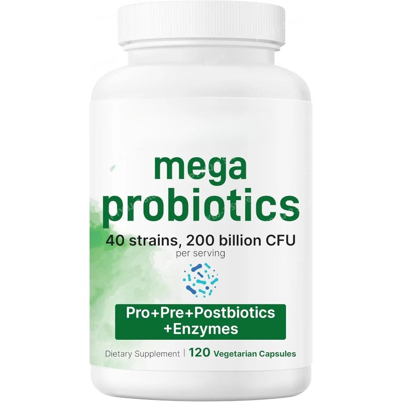 Probiotics Capsules 200 Billion CFU 40 Strains Prebiotics Digestive Enzymes Gut Health Supplement 120 Veg Capsules Men Women Healthy supplements