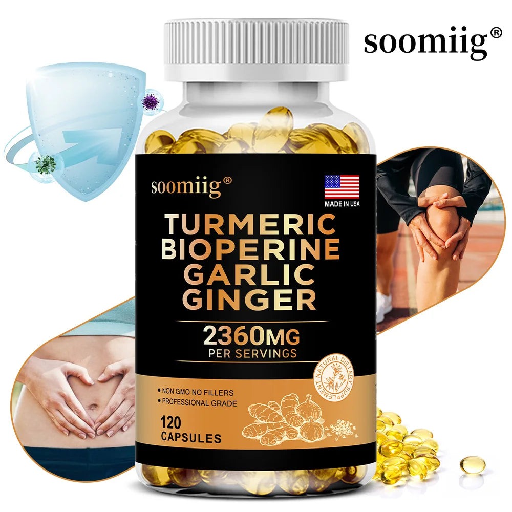 Turmeric Ginger Supplement with Garlic Curcumin Black Pepper, Support Joint Health, Promote Digestion, and Boost Immune Health Healthy supplements