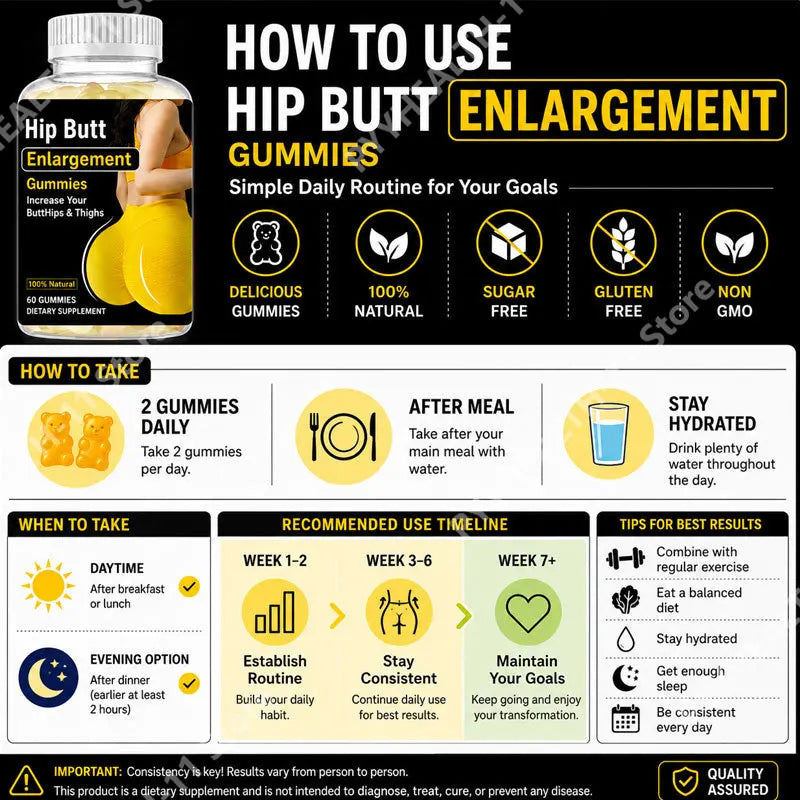 Hip Butt Enlargement Gummies for Buttocks Hips and Thighs Adults Glute Curve Support Gummies for Women Peach Flavor 60 Count Healthy supplements