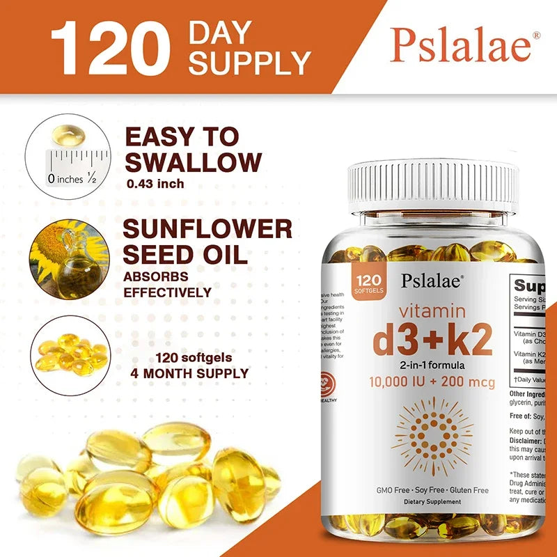 Vitamin D3 10000 IU with K2 200 Mcg, 120 Soft-Gels | 2 in 1 Immune Support, Healthy Muscle Function and Bone Health Healthy supplements