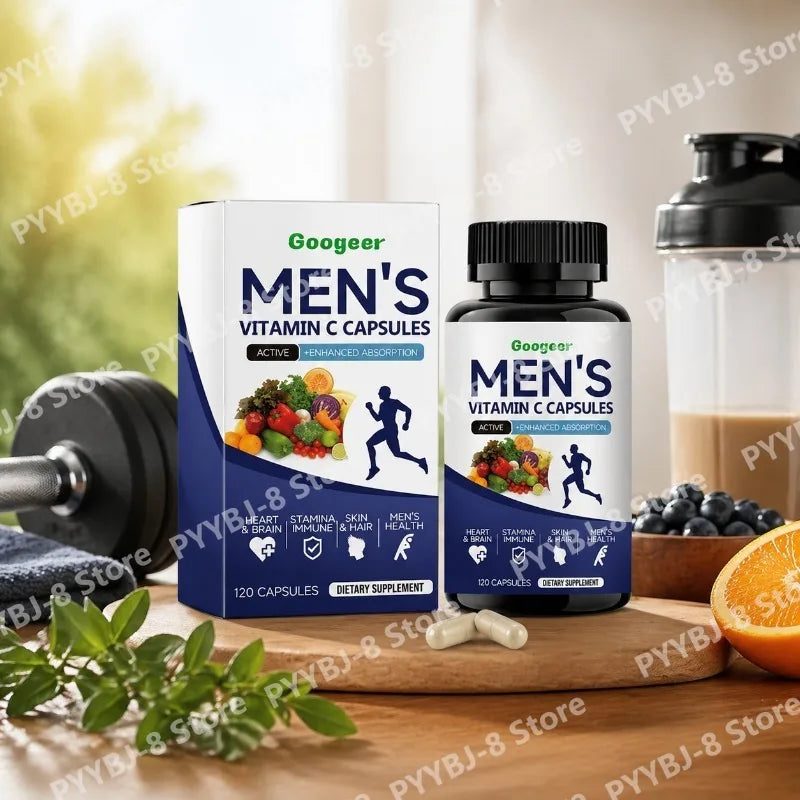 Men's VitaminC Capsule 120Count Dietary Supplement with Sodium Support Skin Hair Health Enhanced Immunity & Nutrient Absorption Healthy supplements