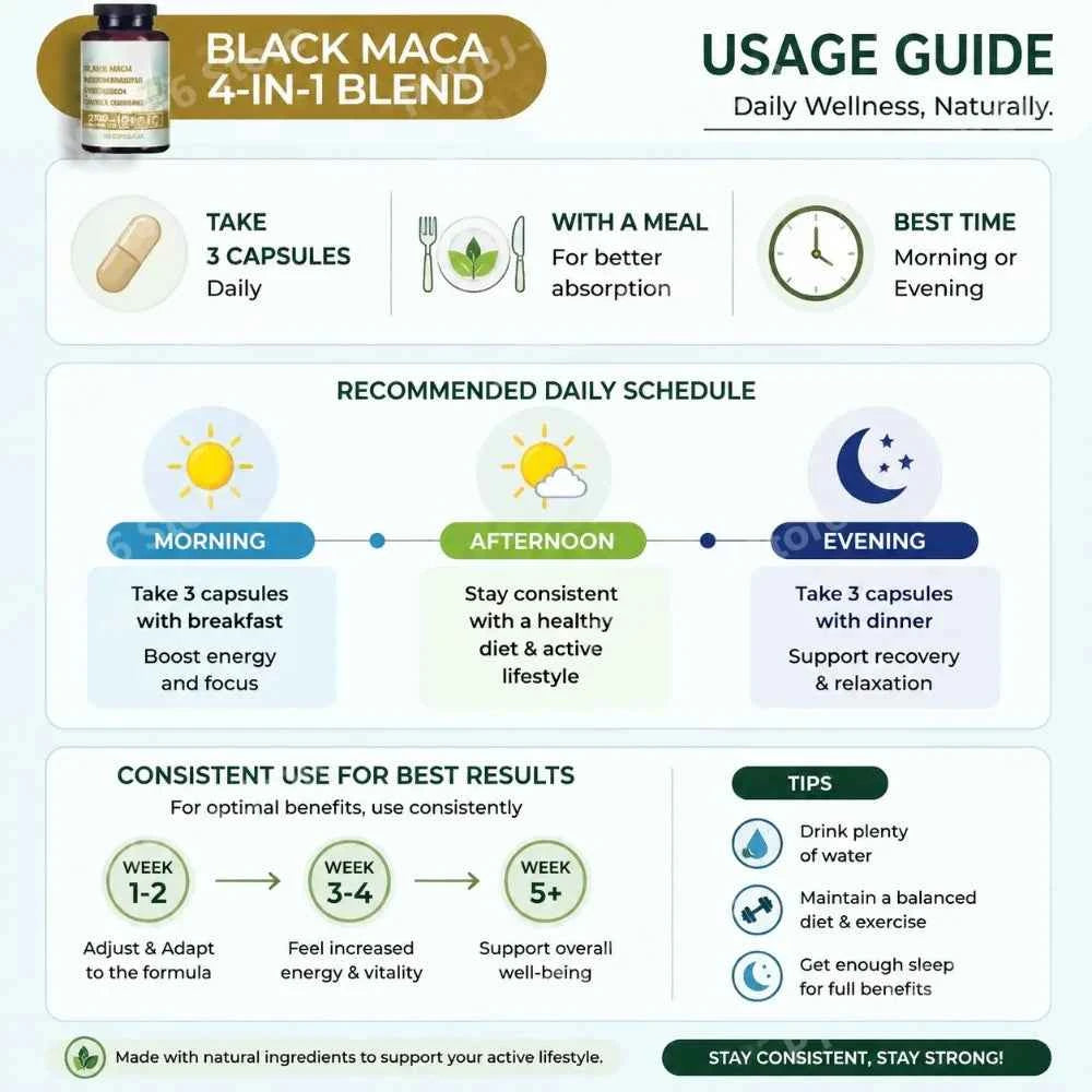 4-in-1 Organic Black Maca Root Ashwagandha Fenugreek Panax Ginseng Capsules 120 Count Male & Female Energy Support Supplement