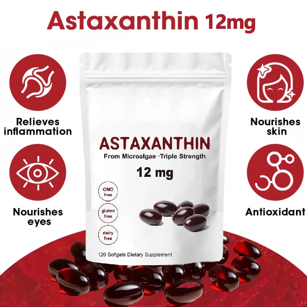Astaxanthin 12mg, Premium Astaxanthin Antioxidant Supplements with Antioxidant Activity, Supports Eye, Immune, Skin Health Healthy supplements