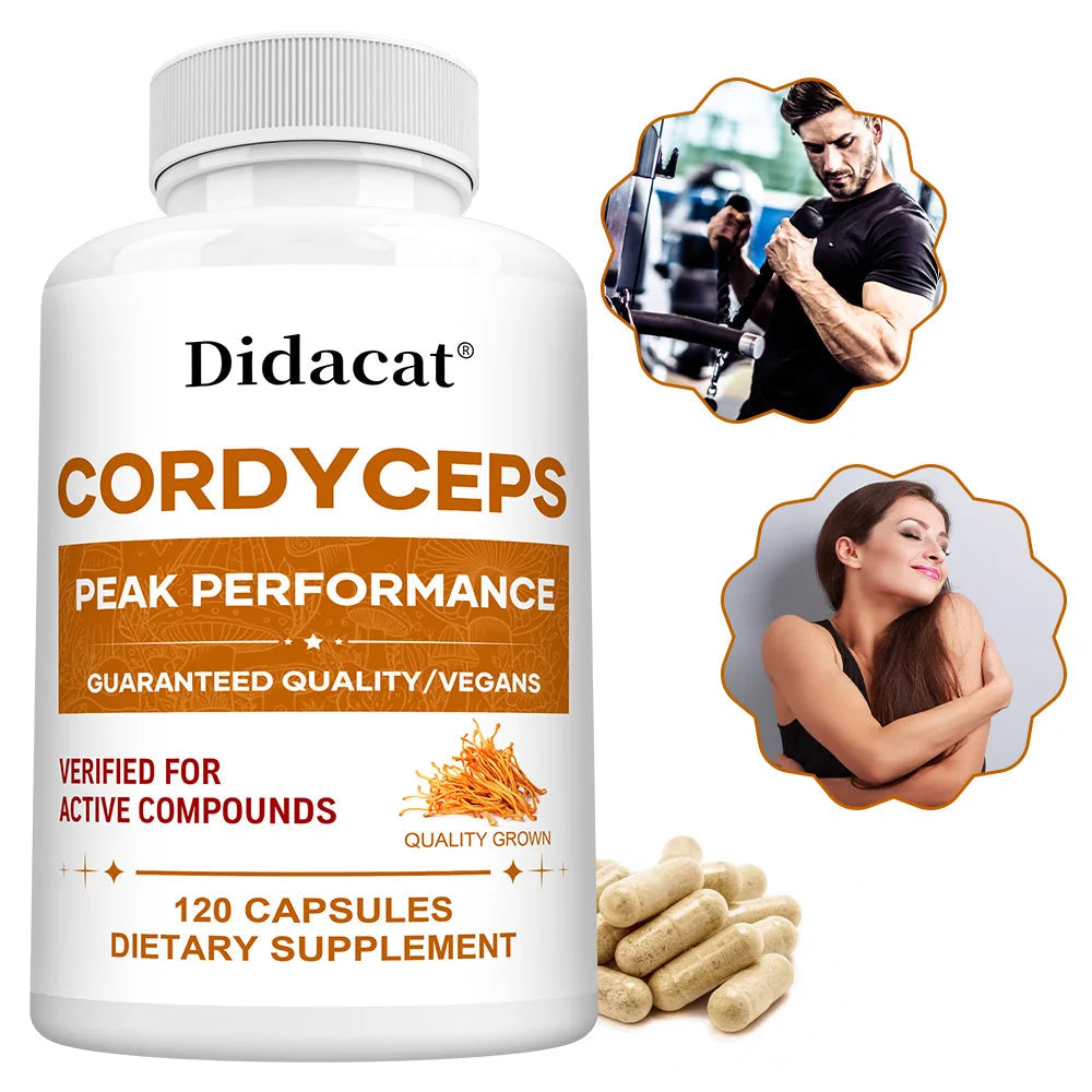 Cordyceps Mushroom Capsules 1000mg, Natural Wellness Supplement, Support Brain, Energy, Stamina, Immune & Cardiovascular Health Healthy supplements