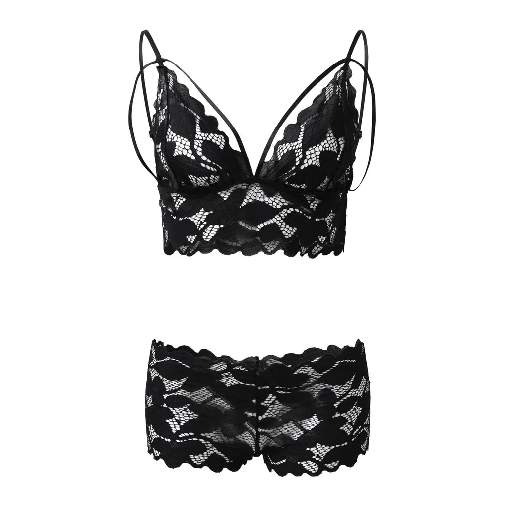 Women Strappy Floral Lace Lingerie Set V Neck Bra High Waist Panty Bow Sheer Mesh Intimate Sleep Honeymoon Bedroom Outfit Healthy supplements