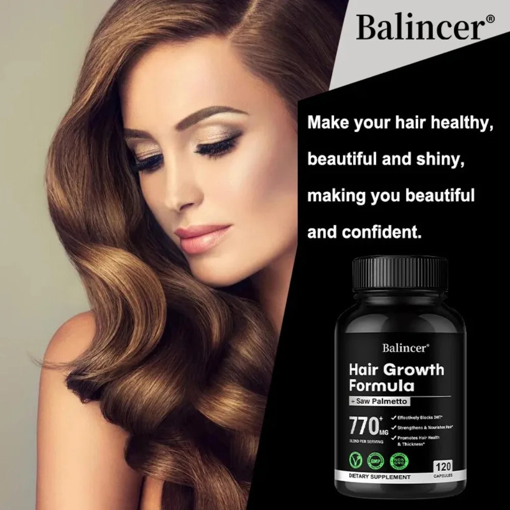 Saw Palmetto, with Biotin, Suitable for Both Men and Women, Promotes Hair Growth and Supports Skin, Nail Health, 120 Capsules Healthy supplements