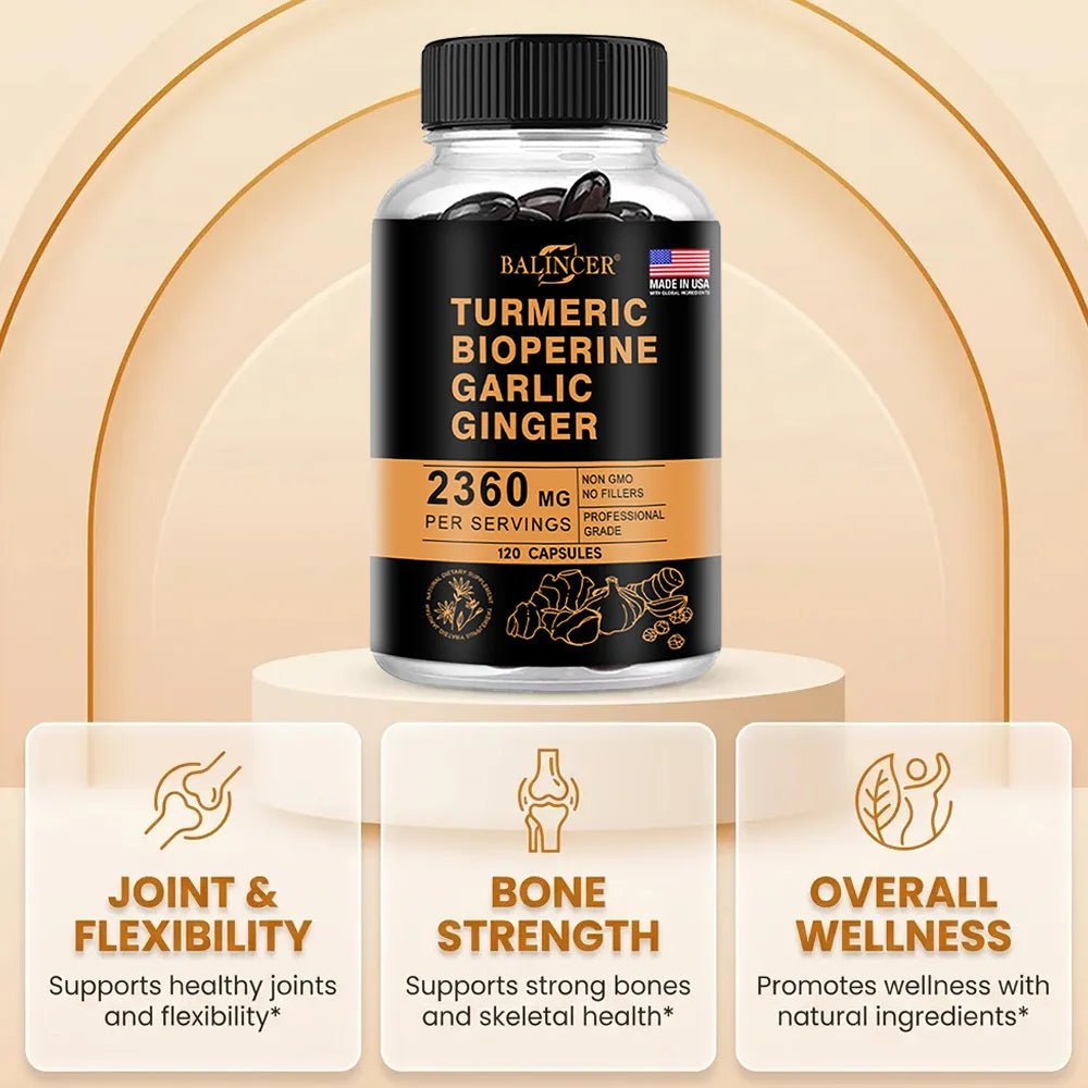 Turmeric Ginger Capsules 2360mg with Curcumin 95%, Garlic & Black Pepper, Joint Support, Digestion & Immune Health Supplement Healthy supplements