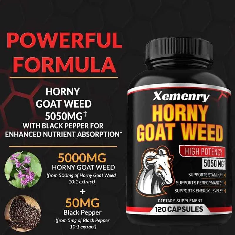 Men's Horny Goat Weed Capsules 5050 mg Formula Contains Black Pepper Extract