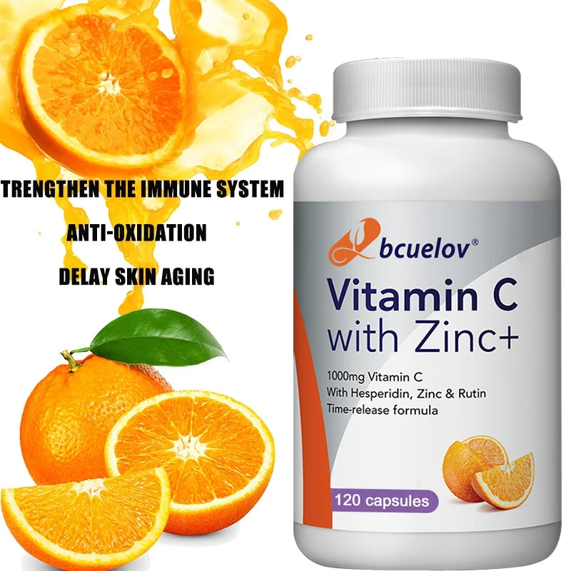 Organic Vitamin C + Zinc Capsules, High Absorption Immune Support, Antioxidant, Collagen Health Supplement - 30/60/120 Counts Healthy supplements