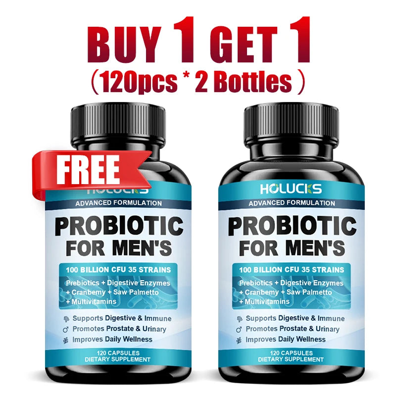 HOLUCKS Men's Probiotic Supplement with Prebiotics & Enzymes, Support Gut Health, Immune System & Daily Overall Wellness for Men Healthy supplements