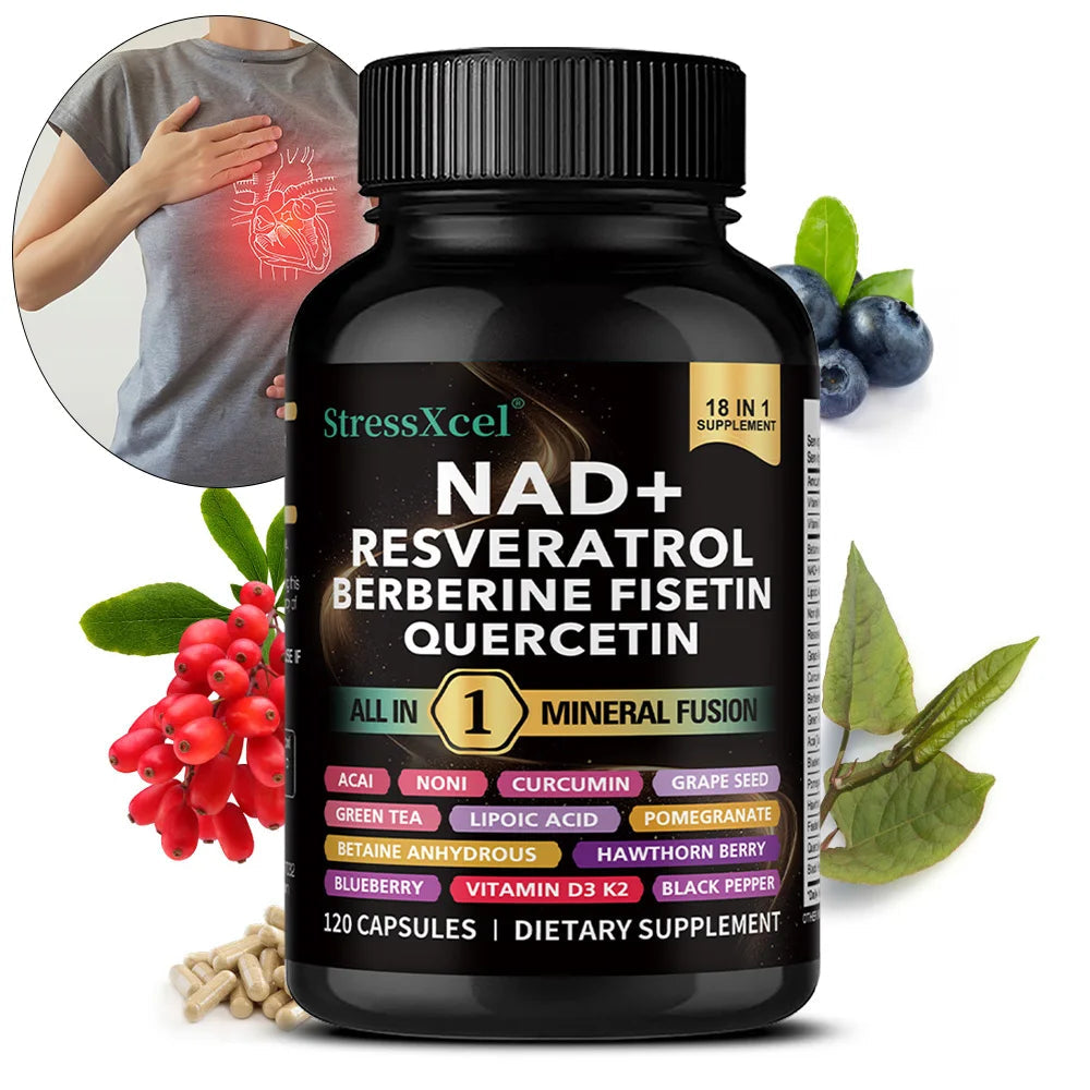 NAD+ Supplement with Resveratrol Quercetin Berberine, Boost NAD Levels, Anti-Aging, Cellular Energy & Heart Health, Antioxidant Healthy supplements