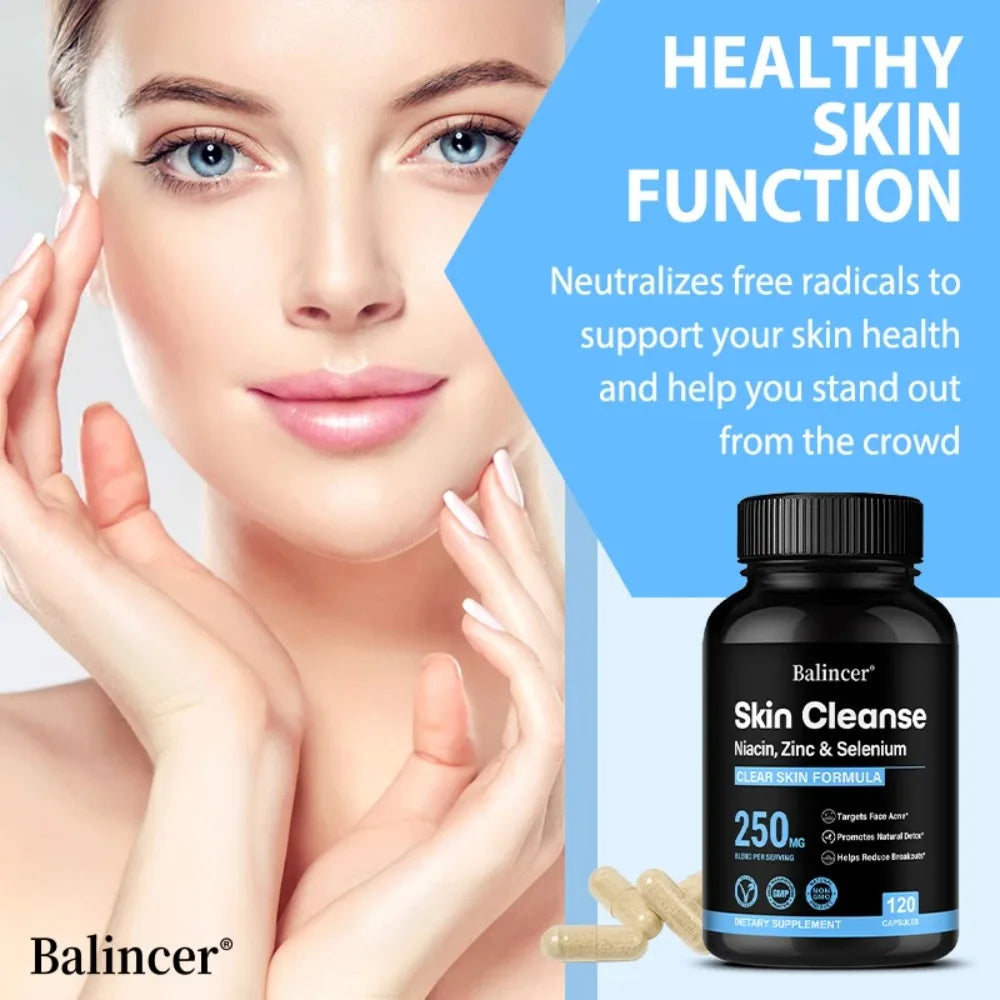 Skin Cleanse Supplements for Men, Women & Teens – Niacin, Zinc & Selenium, Skin Health & Immune Support – 120 Vegan Capsules Healthy supplements
