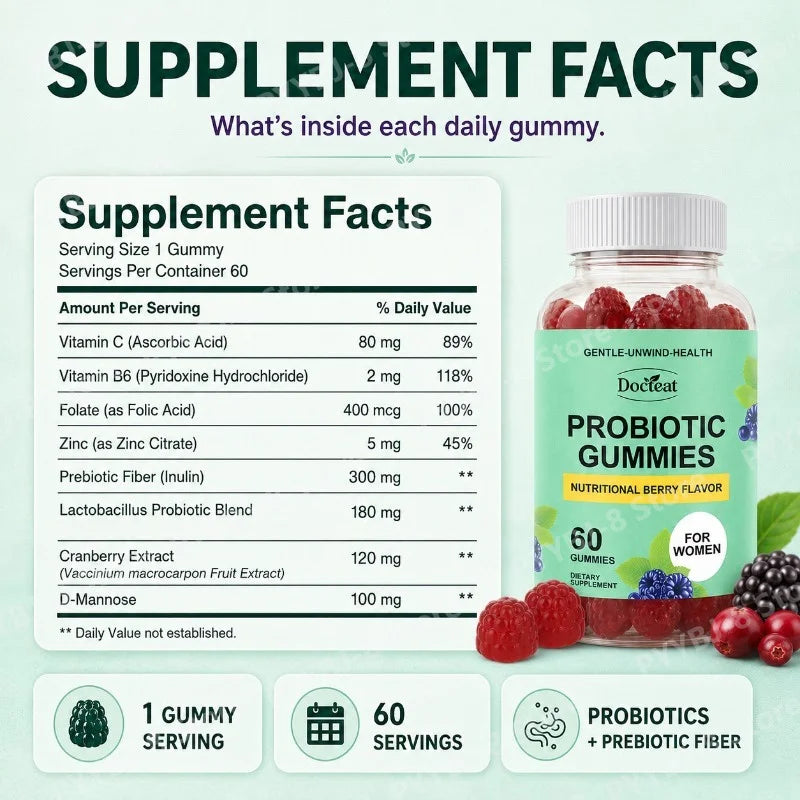 Women Probiotic Gummies 60 Count with Prebiotics Vitamin B6+C and Zinc Supports Digestive Balance & Immune Function Health Healthy supplements