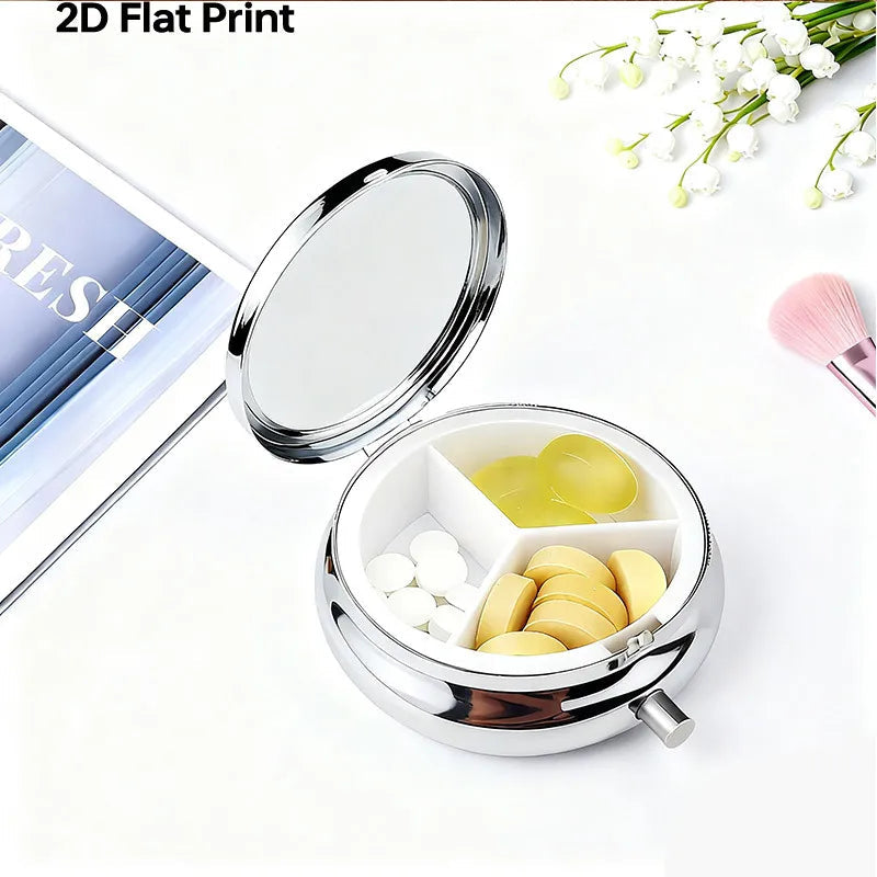 Portable Mini Metal Pill Box Blue Hydrangea Floral 3 Compartment Medicine Case Travel Pill Organizer Small Pocket Vitamin Storage Holder for Purse Floral Pattern Medicine Dispensing Container Compact Durable Health Care Gift for Women Mom Healthy supplements