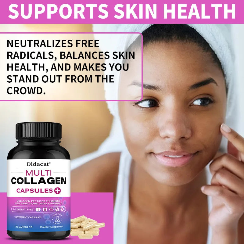 Multi Collagen Capsules with Hyaluronic Acid & Vitamin C, Support Cardiovascular, Skin Hair Nail Joint Bone & Digestive Wellness Healthy supplements