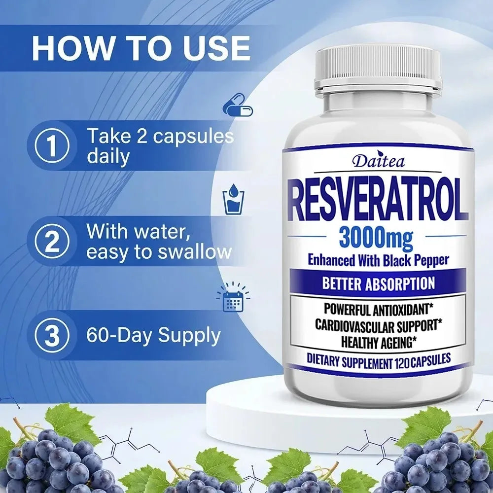 Resveratrol Supplement Capsules - Anti-Aging, Cardiovascular & Joint Support, Skin Health Healthy supplements
