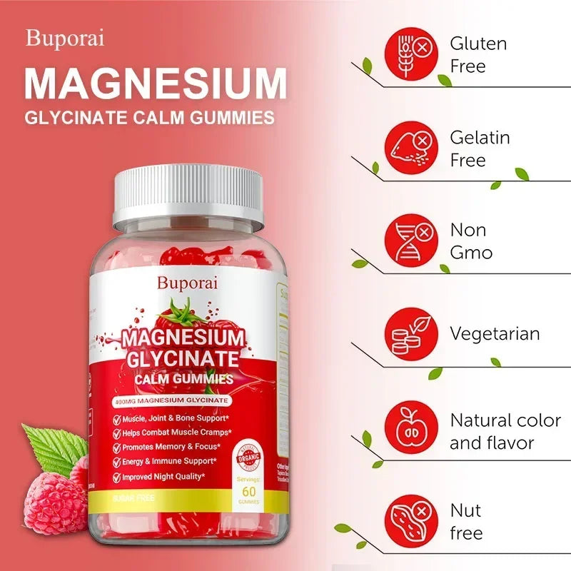 Magnesium Glycinate Gummies - Dietary Supplement, Promotes Muscle, Joint & Bone Health, Relieves Muscle Cramps, Natural Sleep Healthy supplements