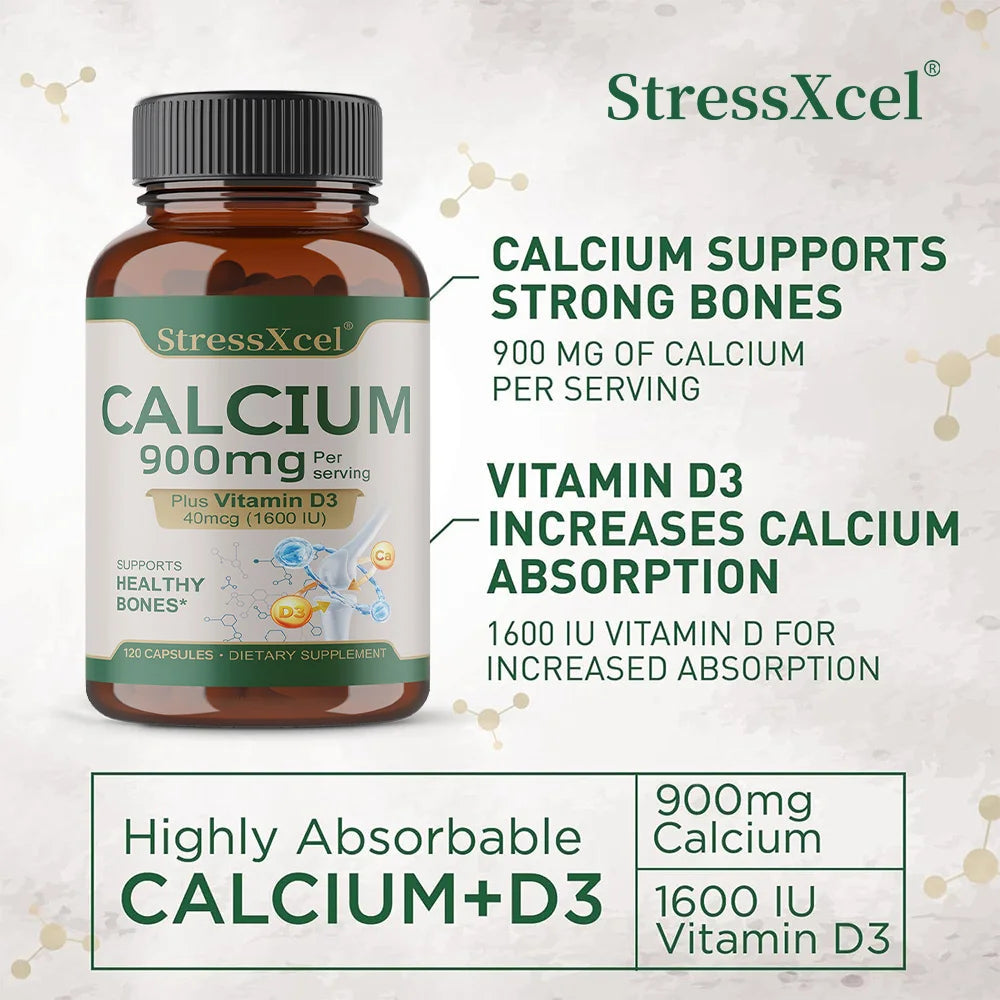 Bone Health and Joint Support Capsules with Calcium, Vitamin D3, Dietary Supplements for Women and Men, Gluten-Free Healthy supplements