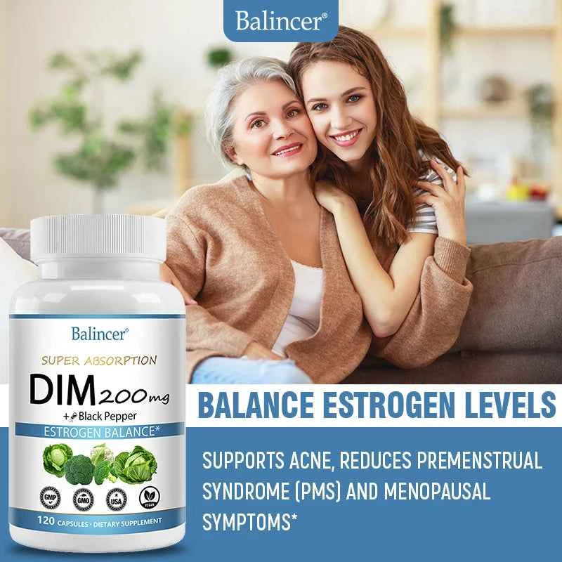DIM Supplement 250mg with Piperine 5mg - Hormone Balance, Menopause Relief & Metabolism Support, Healthy Weight Management