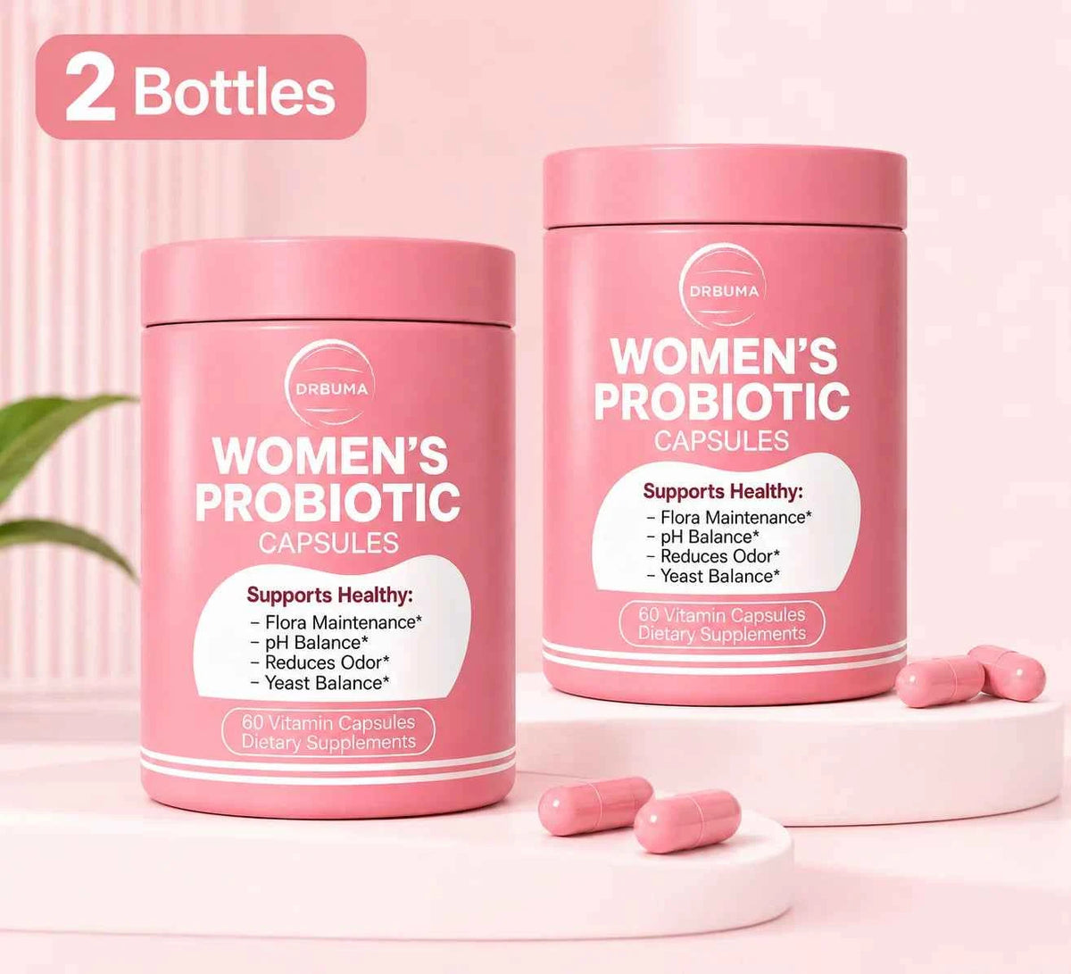 60-Capsule Probiotic Supplement for Women, Ideal Daily Dietary Nutritional Supplement, Portable Pink Bottle, Daily Care Partner for Females, Easy to Carry for Home, Office and Travel Use, Nutritional Supplement for Women’s Vibrant Lifestyle