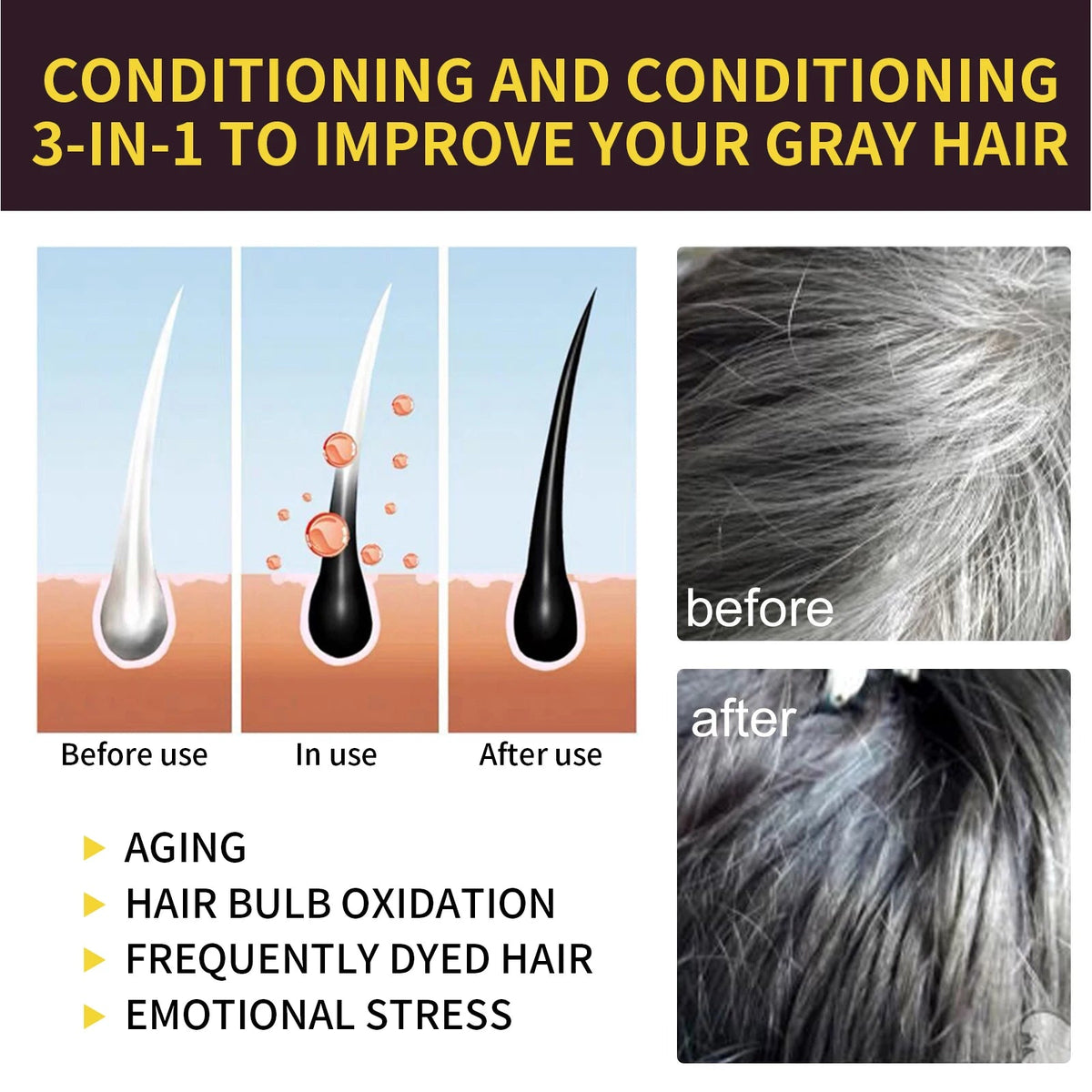 Black Hair Colouring Shampoo 3 in 1 Natural Herbal Essence Instant Colouring Shiny Hair Dye Shampoo Cleaning Nourishing Hair for Covering White Healthy supplements