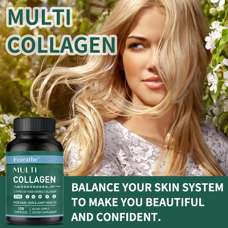 Advanced Multi Collagen with Vitamin C, Hair Skin and Nails Health Vitamins for Women and Men - with Types I II III V X Healthy supplements