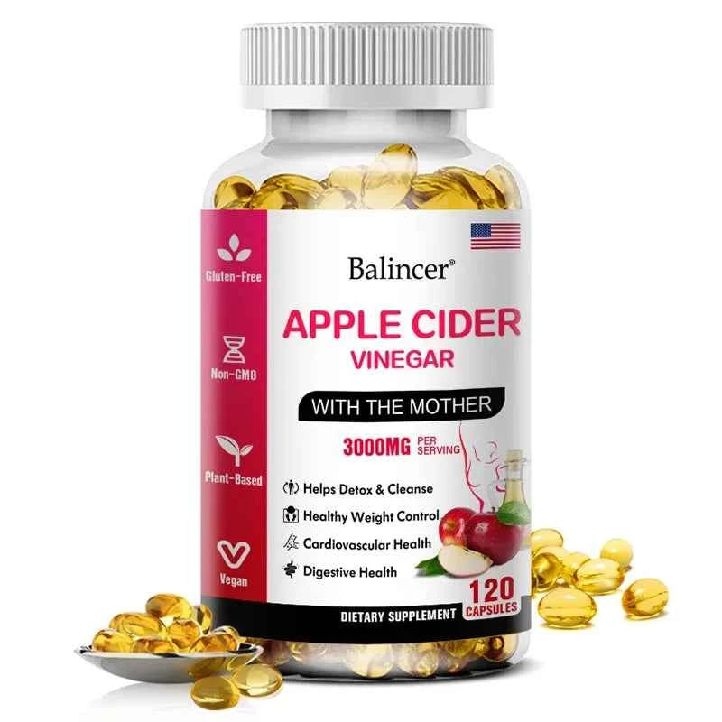 Balincer Apple Cider Vinegar Capsules 3000mg, Detox & Cleanse, Fat Burning, Healthy Weight Management Supplement Non-GMO