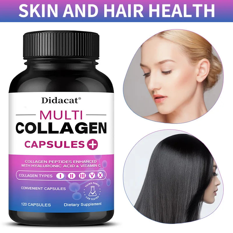 Multi Collagen Capsules with Hyaluronic Acid & Vitamin C, Support Cardiovascular, Skin Hair Nail Joint Bone & Digestive Wellness Healthy supplements